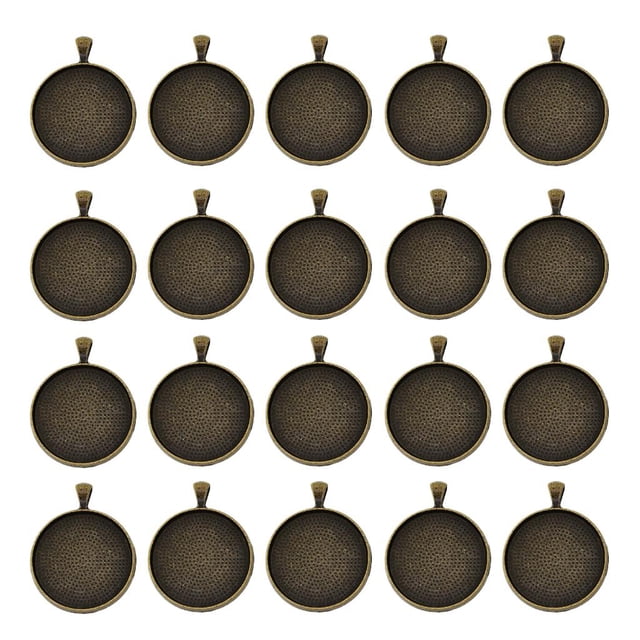 veasfak 20x Round Pendant Blank Cabochon Base Setting DIY Jewelry Tray 30mm Bronze
