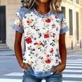 thumbnail image 2 of Women's Short Sleeve Tees Plus Size Lapel Crew Neck Denim Patchwork Waffle Pullover Tops Casual Loose T Shirts (XL, Red), 2 of 5