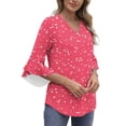 thumbnail image 2 of Cilsoka Womens Business Casual 3/4 Ruffle Sleeve Blouses V Neck Double Layers Mesh Shirts Flowy Dressy Tunic Tops, 2 of 6