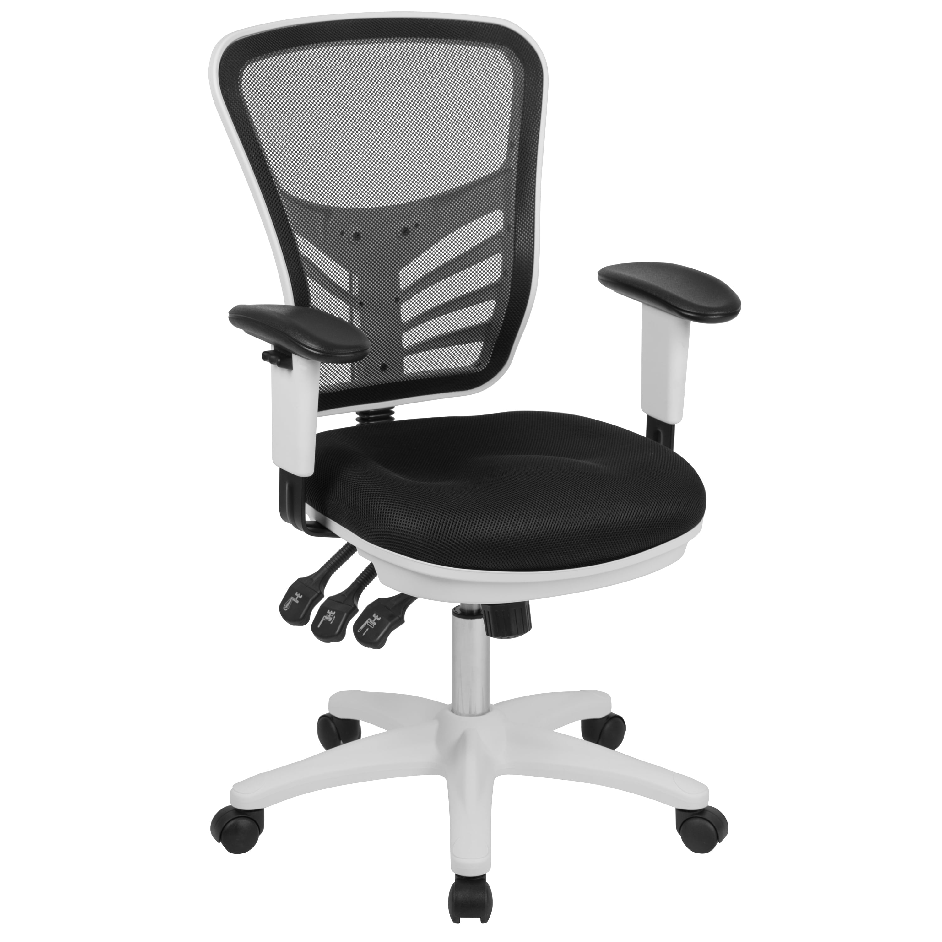 Emma + Oliver Mid-Back Black Mesh/White FrameMultifunction Ergonomic Office Chair with Arms