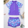 thumbnail image 4 of MSemis Kids Girls Athletic Swimsuit Two Piece Short Sleeve Rash Guard Swimwear Set Purple Fish Scales 6, 4 of 6