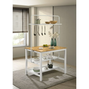 Homestock Coastal Charm Kitchen Island Counter Height Table With Pot Rack Brown And White - Kitchen Furniture, Functional Design, Durable, Easy To Assemble