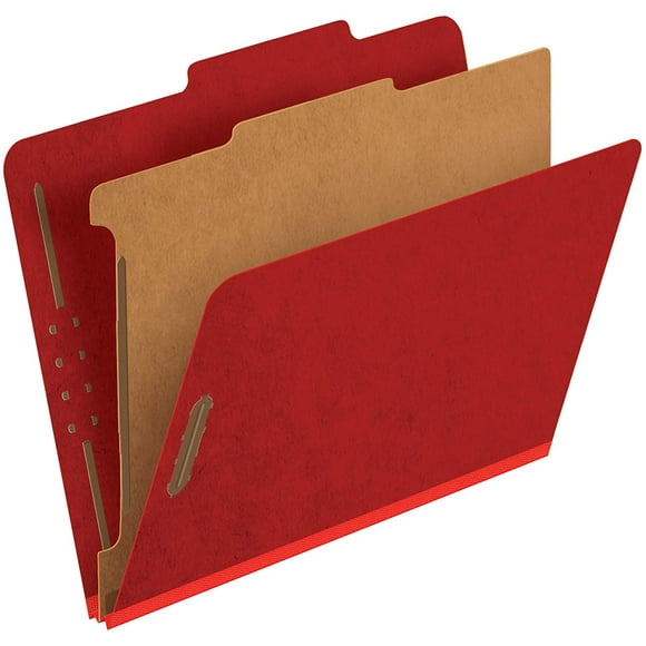 Globe-Weis Colored Classification Folders, 2/5 Cut Tab, 1 Divider, 2-Inch Embedded Fasteners, Letter Size, Bright Red,