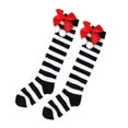thumbnail image 2 of nvzhuang Girl Christmas Thigh High Socks, Striped Print Teen Girls Over the Knee Long Socks with Bowknot, 2 of 3