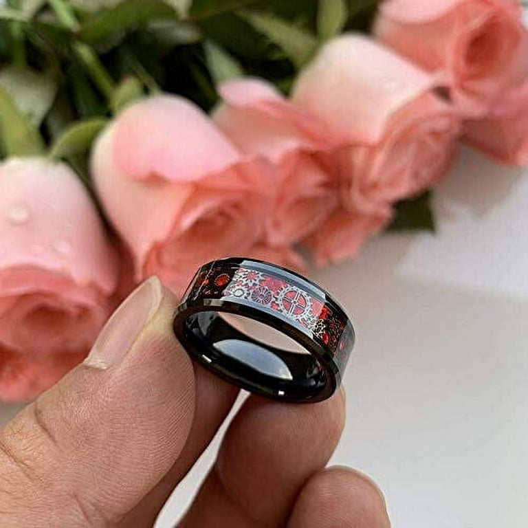 Wedding Rings for Men Women 8mm Black Tungsten Band Red Inlay
