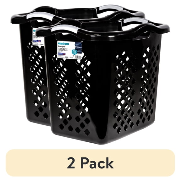 (1 pack) Home Logic 2 Bushel Lamper Plastic Laundry Basket with Silver Handles, Black, Adult