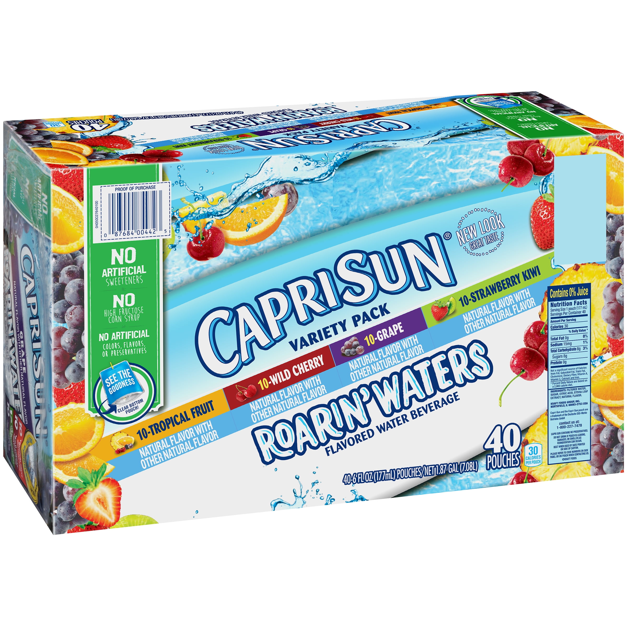 Capri Sun Roarin' Waters Flavored Water Variety Pack, 40 ct 6 fl oz
