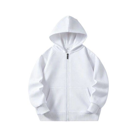 OOOUM Girls Full Zip Hooded Sweatshirt Solid Color Raglan Long Sleeve Jacket Kids Soft Comfortable Casual Hoodies White 13-14 Years