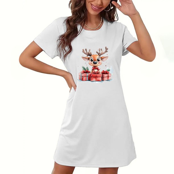 Camisón corto de talla grande para mujer, camisón de manga corta con estampado de pecho a la moda, camisón para mujer