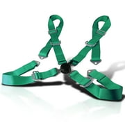 Spec-D Tuning 1Pc Green Racing Seat Belt 4 Point Camlock Harness