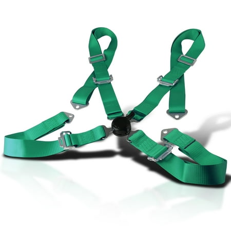 Spec-D Tuning 1Pc Green Racing Seat Belt 4 Point Camlock Harness