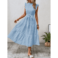 thumbnail image 2 of Women's Summer Dresses Boho Textured Fashion Maxi Dress V Neck Solid Elegant Party Casual Fit Elegant Vacation Sundress (Light Blue,Small), 2 of 2