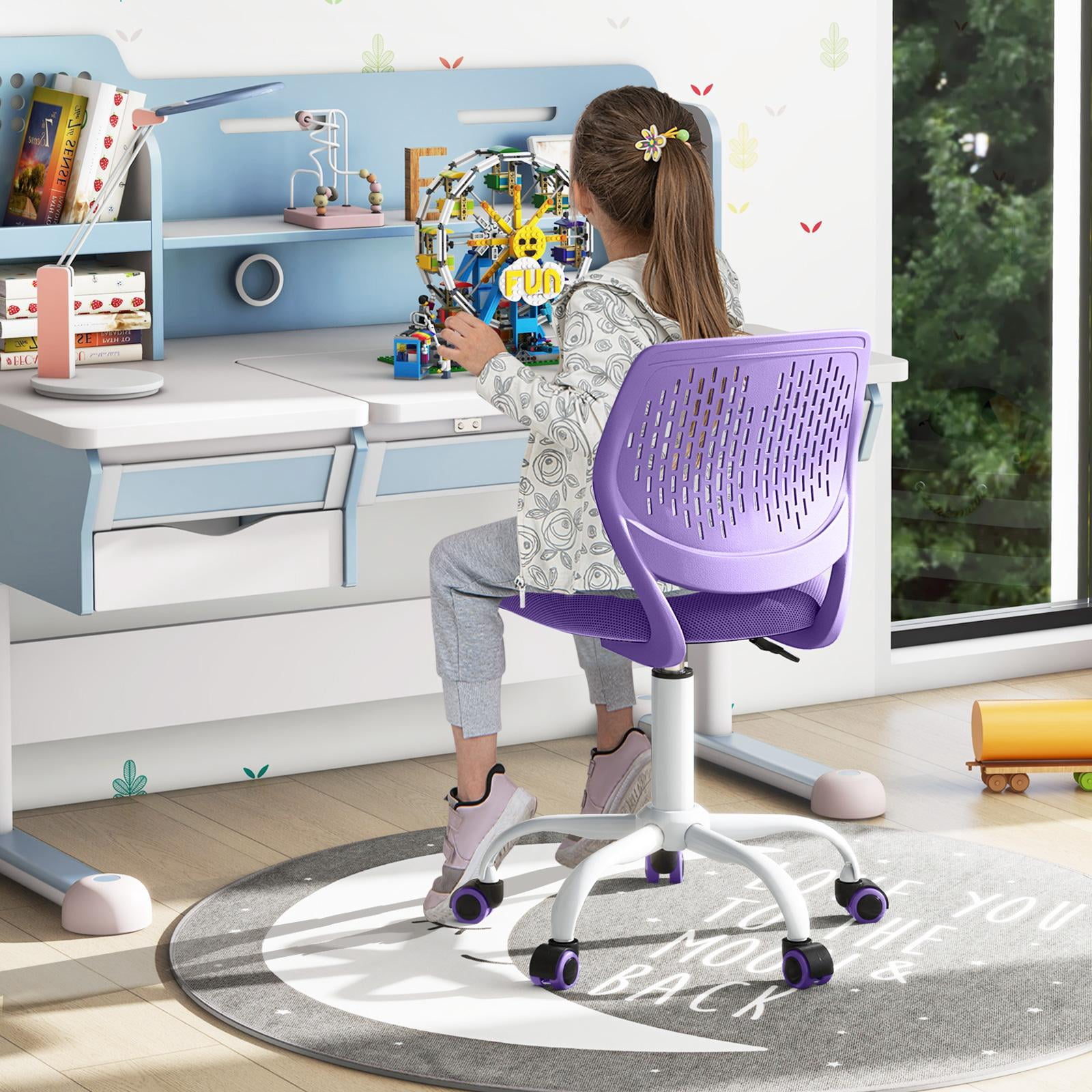 Giantex Kids Desk Chair, Adjustable Swivel Chair for Children, Armless Mesh Task Student Study Chair w/Lumbar Support & Adjustable Height, Rolling Computer Chair, Purple