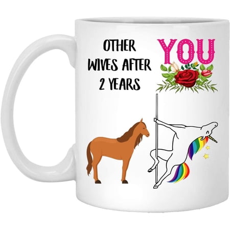 2nd Anniversary Wedding Gifts For Her Cutesy Years Yr Aniversario De Bodas Cup for Wife From Husband Funny Unicorn Lovers Coffee Mug for Women White 11 Oz
