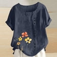 thumbnail image 2 of Pisexur Hauts d'Été pour Femmes, Hauts pour Femmes, Hauts de Sortie pour Femmes, Hauts pour Dames, T-Shirt à Boutons Imprimé Mode Décontractée Col Rond d'Été pour Femmes Marine,m, 2 of 5