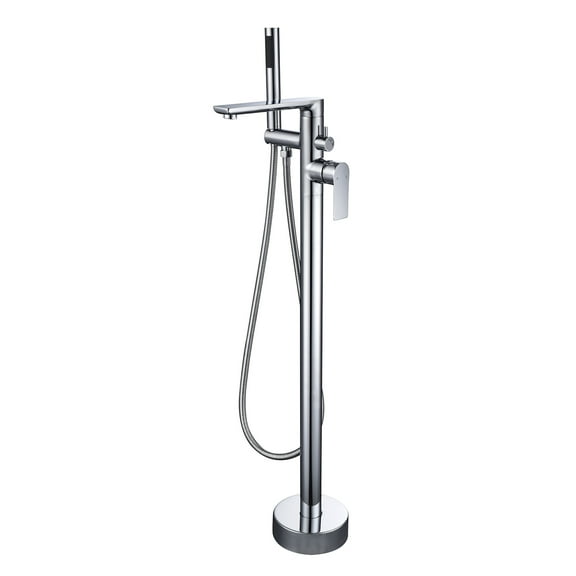 Dawot Floor Mount Bathtub Faucet, 2 Function Brass Chrome Bathroom Freestanding Tub Filler Single Handle with Hand Shower