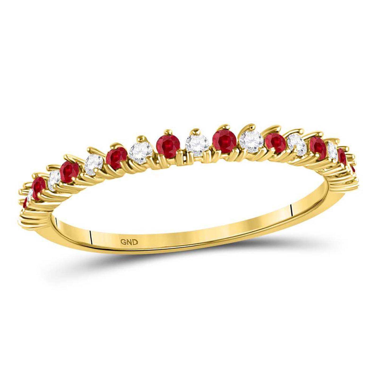 Fusion Collections Ladies 10K Yellow Gold Round Ruby & Diamond Single
