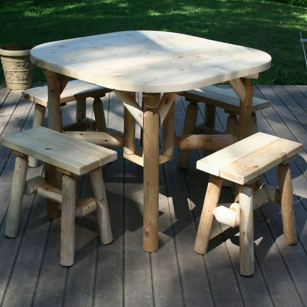 Lakeland Mills Classic Cedar Log 5-Piece Outdoor Dining Set with