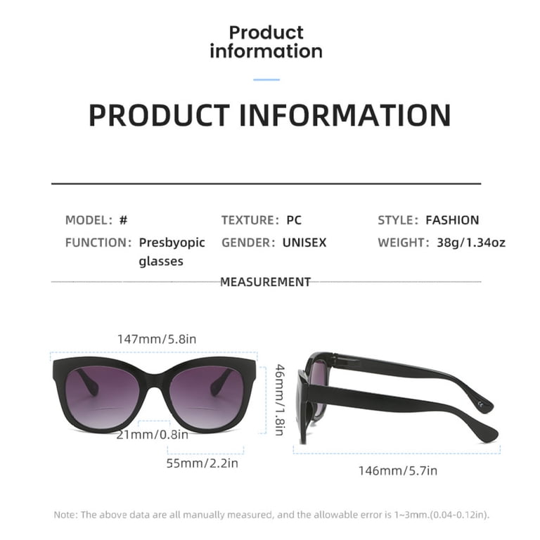 2 Pack Oversized Square Bifocal Sunglasses with Spring Hinge Bifocal Reading Sunglasses Classic Square Frame Spring Hinge  main image 4