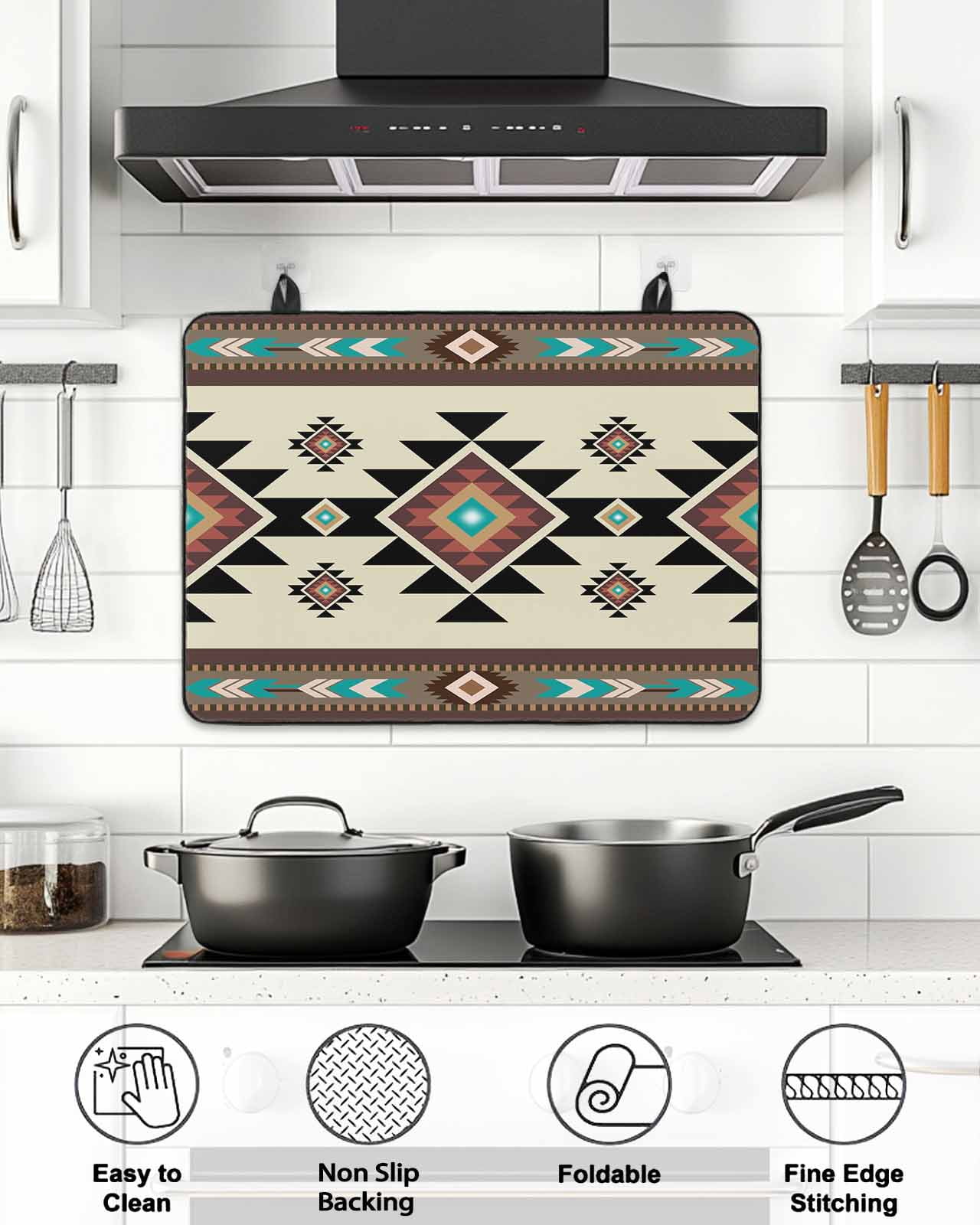 Stove Top Covers for Electric Stove, Southwest Geometric Glass Stovetop Cover Protector, Brown Mexican Aztec Boho Tribal Induction Cooktop Protector Oven Mat for Kitchen Countertop 24"x21"