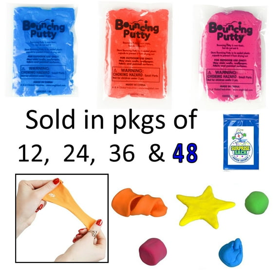 48 Individual Pkgs of Bouncy Molding Putty for Goodie Bag Fillers, Pinata Filler, Party Favors For Kids, Carnival Prizes, Birthday Party, School Classroom Fidgets