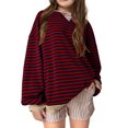 thumbnail image 2 of Diufon Girls Striped Long Sleeve Sweatshirts Little Kids Oversized Color Block Crewneck Warm Pullover Tops, 2 of 3