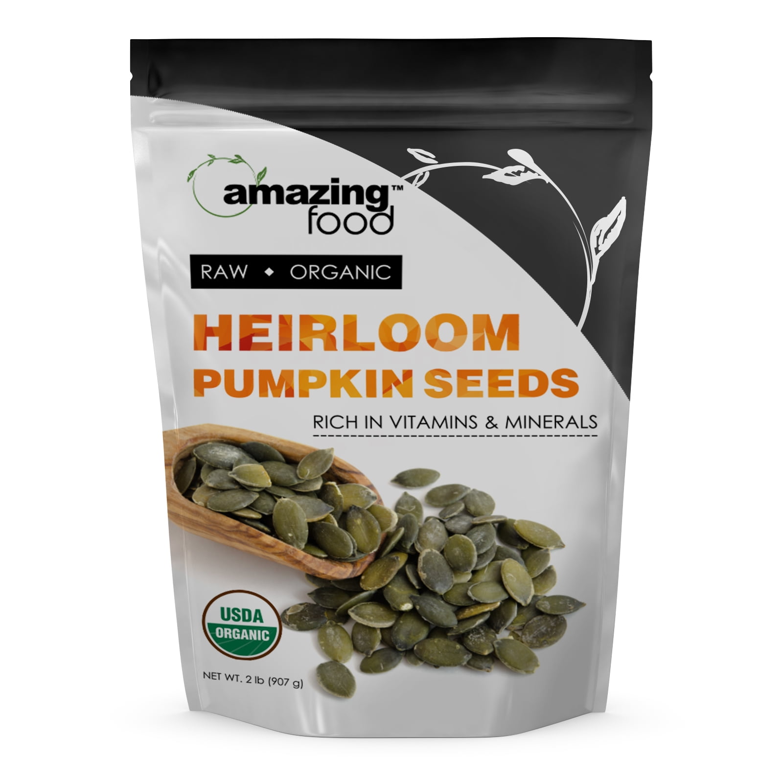Amazing Food USDA Certified Heirloom Pumpkin Seeds 32 Oz Supplement | Gluten-Free Kosher | 30 Grams Per Serving | 30 Servings | Non-GMO | Gluten-Free | Made in USA
