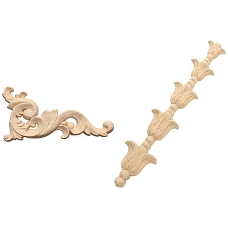 

2x Wood Carved Decal Corner Onlay Applique Door Wall Decor 12 x 6cm Unpainted & 1