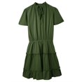 thumbnail image 1 of WTXUE Robes, Robe à Volants Manches Courtes Col en V, Femmes Printemps Été Volants Robe Décontractée Unie Ligne A Vestidos Mi-Longueur Femmes, Vert Taille S, 1 of 9