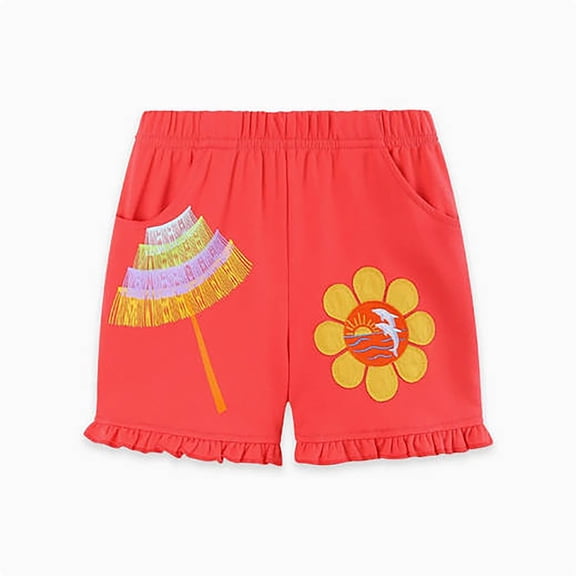 OSOLU Girls Shorts Summer Cute Pattern Casual Knit Athletic Comfortable Elastic Waist Soft Breathable with Pockets Chic Holiday Shorts