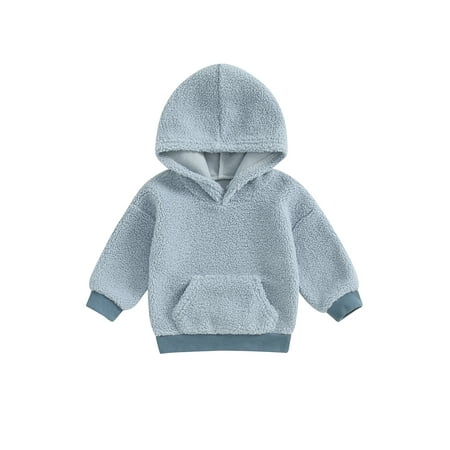 

aturustex Little Boys Girls Fleece Hoodies 6M 1T 2T 3T 4T 5T Toddler Solid Long Sleeve Hooded Sweatshirts Infant Baby Plush Pullovers with Pocket Infasual Daily Tops Kids Winter Fall Clothes