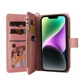 thumbnail image 2 of Allytech Zipper Pocket Case for iPhone 15, Flip PU Leather Wallet Cover with Card Slots & Hand Strap, Shockproof Kickstand Magnetic Buckle Protective Stylish Cover for iPhone 15, Pink, 2 of 12