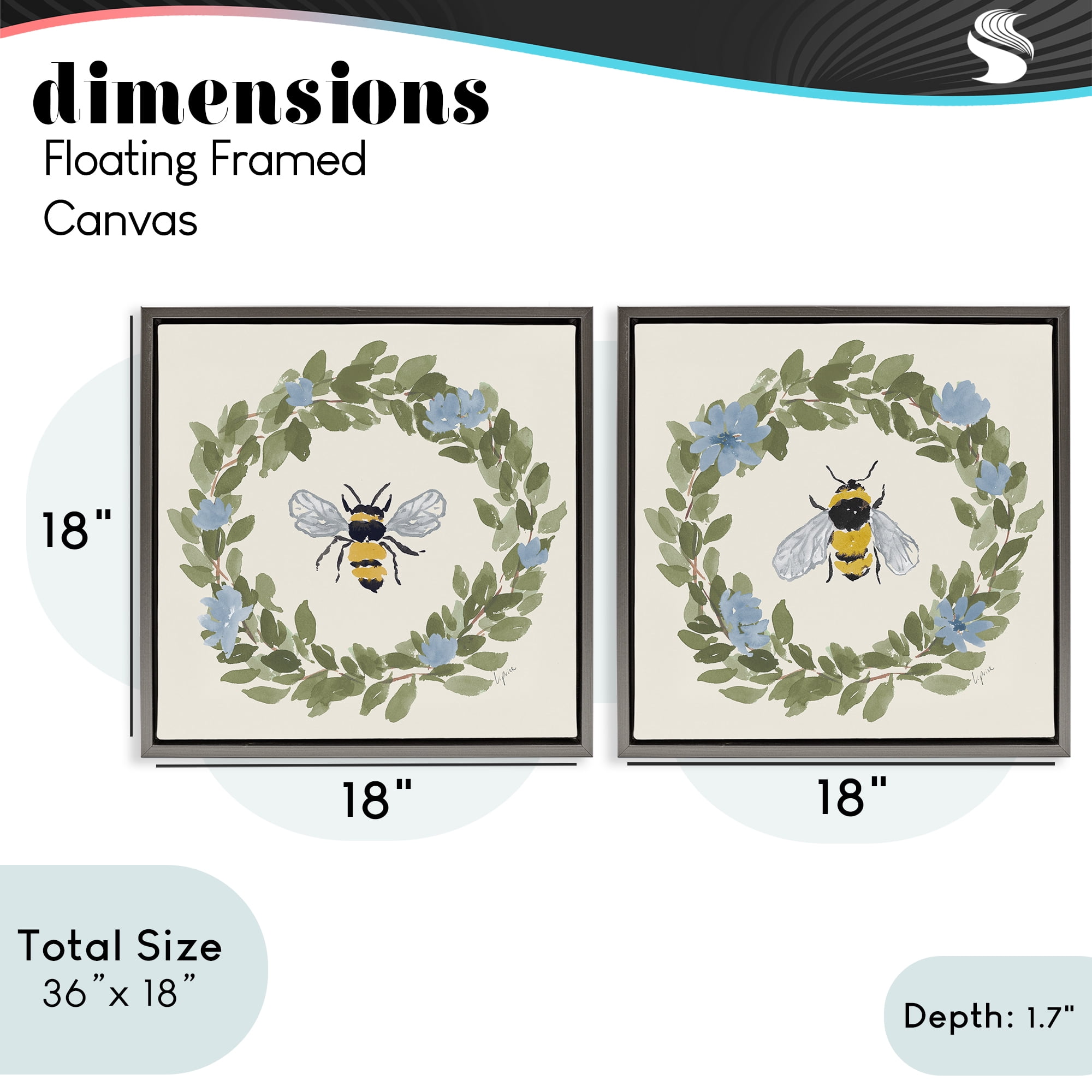 Stupell Industries Bee Floral Celebrations 2 Piece Gray Framed Floater Canvas Set, design by Lucille Price