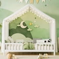 thumbnail image 1 of Lit Montessori au Sol avec Baldaquin, Cadre de Lit Style Maisonnette Format Double, Lit Plateforme en Bois avec Toit et Hautes Rampes de Sécurité, Cadre de Lit au Sol Moderne pour Chambre à la Maison, Blanc, 1 of 18
