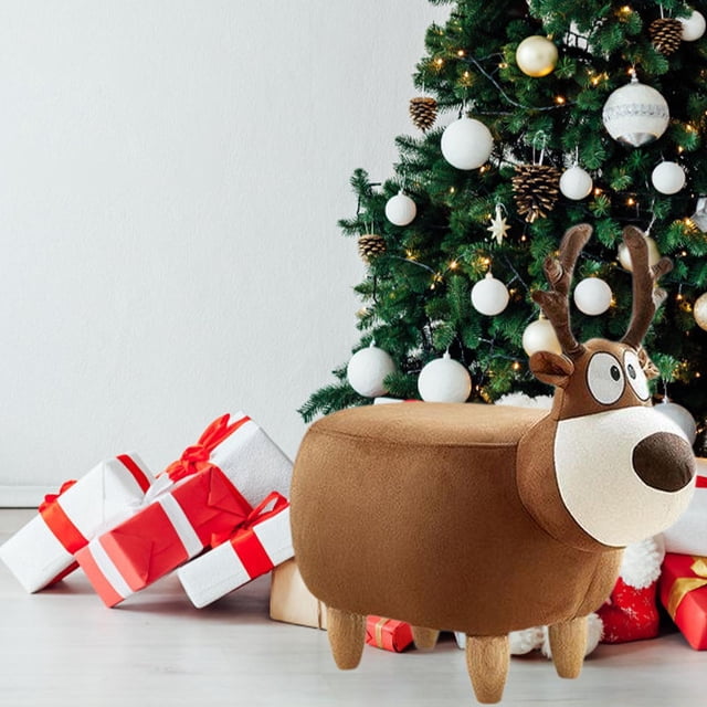 Taburete otomano perfecl con forma de ciervo navideño taburete de Navidad taburete de ocio cómodo para cambiar zapatos Reposapiés para El hogar Sin almacenamiento