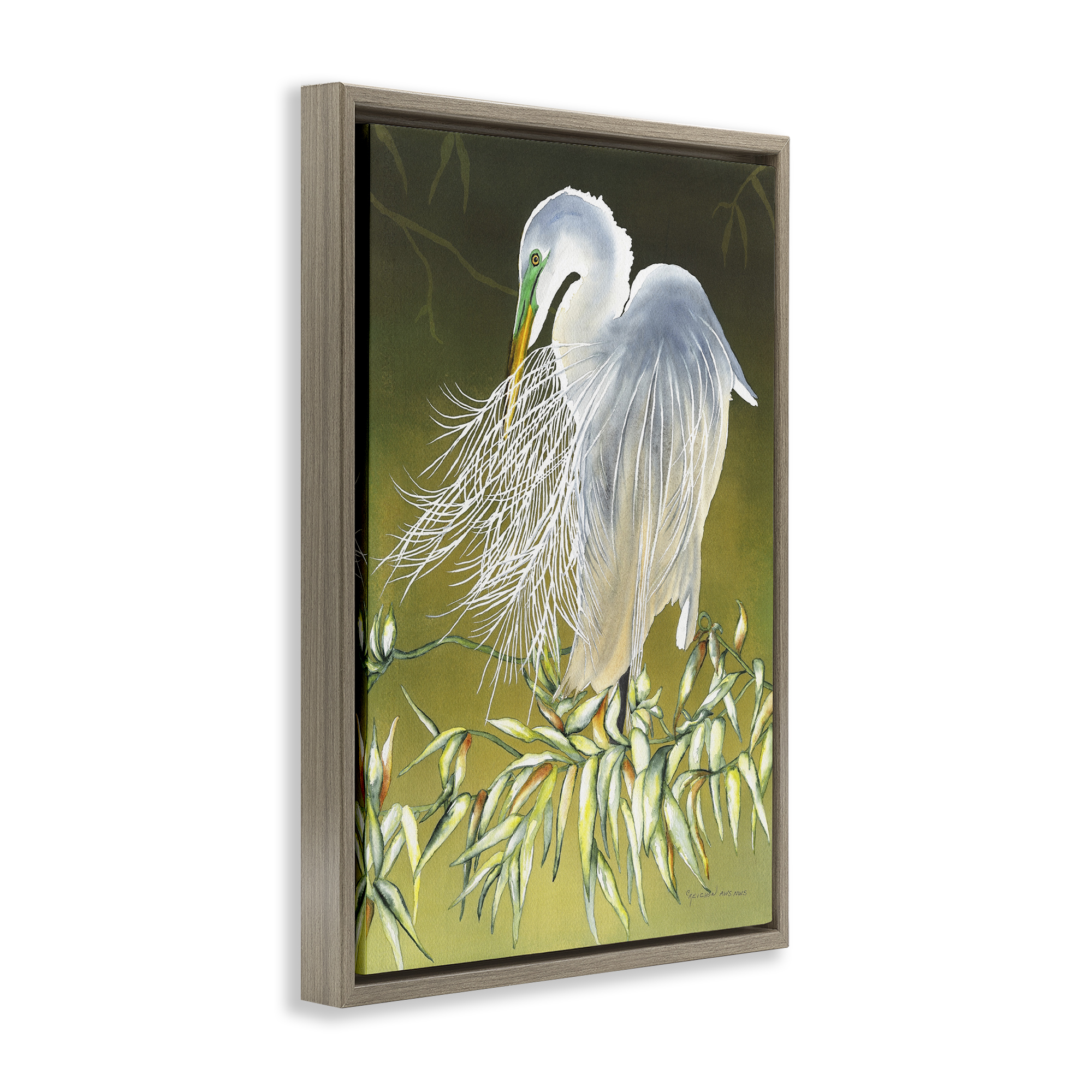 Stupell Industries Heron with Detailed Feathers Animals & Insects Painting Brown Floater Framed Canvas Art Print Wall Art, 17 x 25