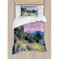 thumbnail image 3 of Cactus Duvet Cover Set Queen Size, Sunset in a Mountain with Sun Beams Clouds Bushes and Colored Flowers Photo Print, Decorative 3 Piece Bedding Set with 2 Pillow Shams, Multicolor, by Ambesonne, 3 of 3
