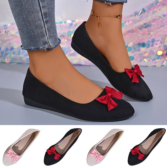 Taqqpue Women's Flats Shoes Women Casual Round Head Comfy Flats Sneakers Bow Decoration Casual Shoes Loafer Shoes for Women