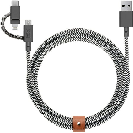 Native Union Belt Cable Universal - 6.5ft USB-C Charging Cable 3-in-1 Adaptor (Zebra)