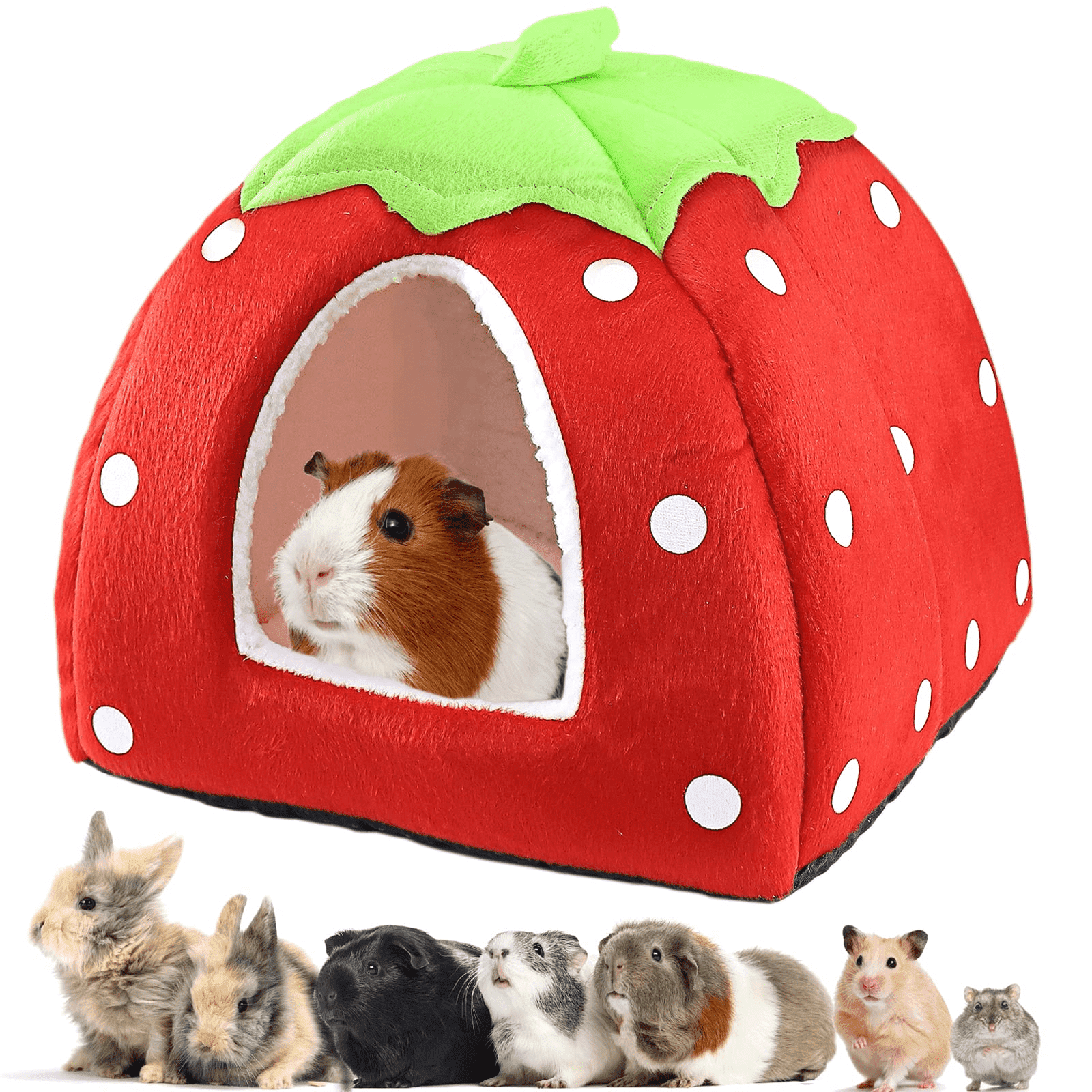 Mygeromon Guinea Pig Hideout Bunny Bed Plush Small Animal Houses and Habitats Christmas Gifts(Strawberry Style)