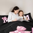thumbnail image 4 of Erosebridal Bowknot Initial Alphabet M Twin Comforter Sets,Dreamy Princess Bowtie Kids Bedding Set For Girls,Reversible Black 2pcs, 4 of 7
