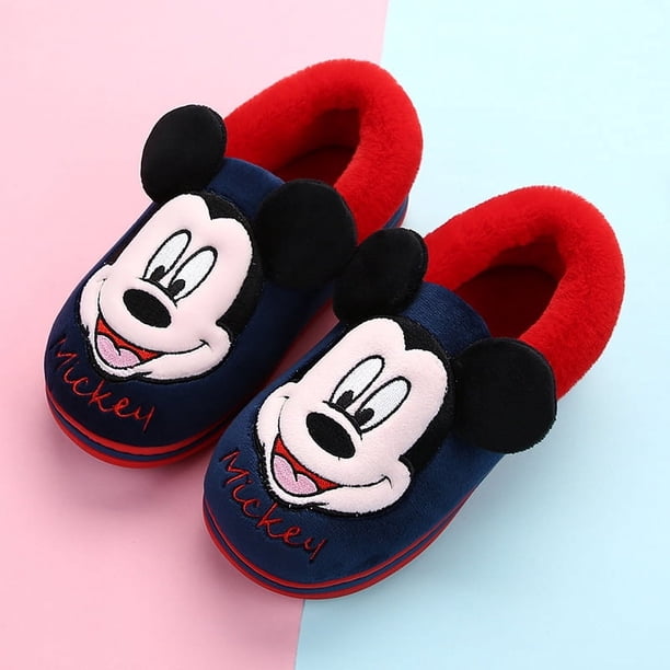 Envío directo de una pieza 121647, bolso de zapatillas de algodón para niños con dibujos animados de Mickey, zapatos de algodón para interiores para niños pequeños, medianos y grandes en invierno