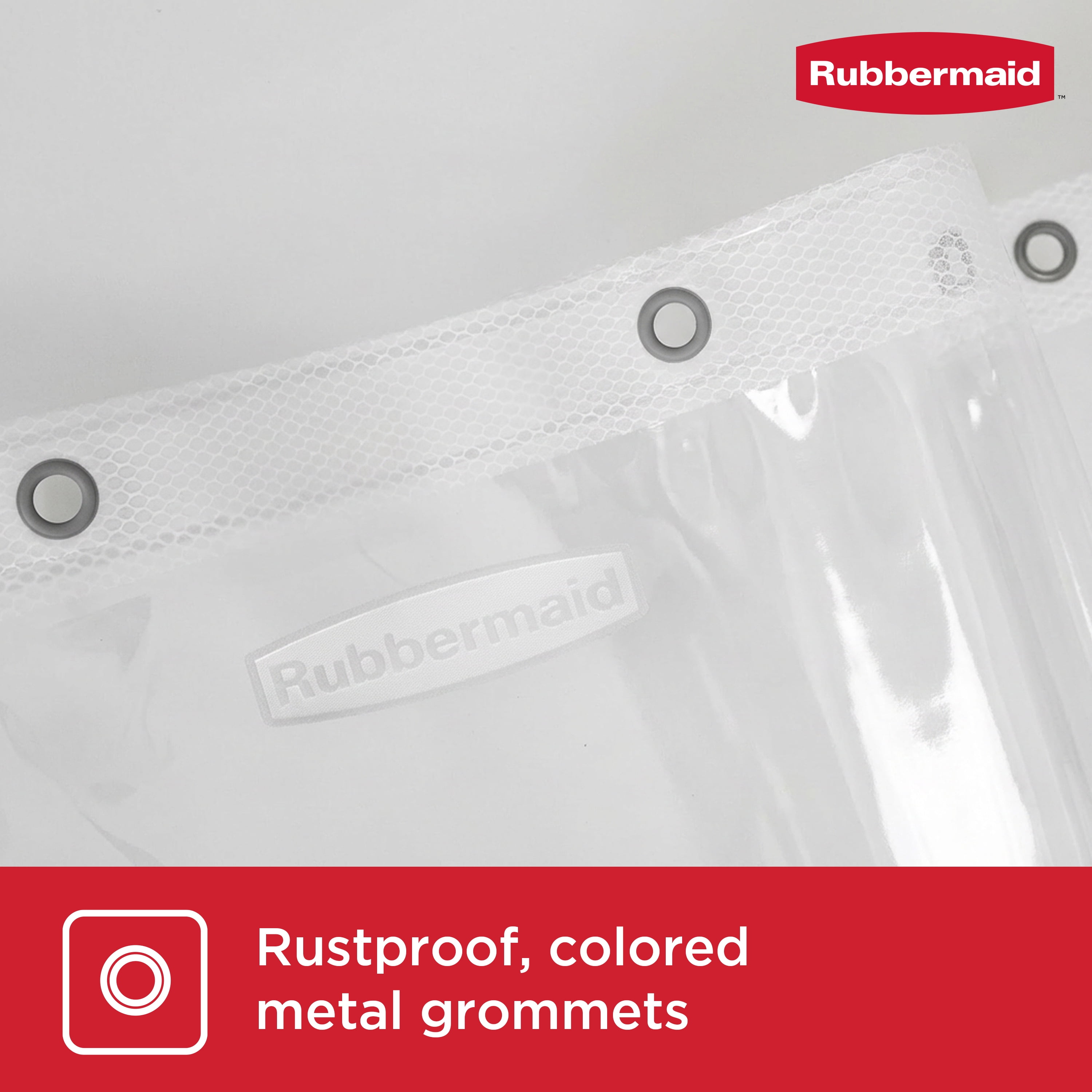 Rubbermaid Clear Heavyweight Waterproof PEVA Shower Curtain Liner with Storage Pockets, BPA-Free, 70 x 72 Inches