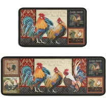 Rooster Kitchen Rug 2 Piece Set, Farmhouse Chicken Kitchen Mat, Home Decor Kitchen Sink Rugs and Mats Non Skid Washable Absorbent Microfiber Kitchen Floor Carpet 17" x 47" 17" x 30"