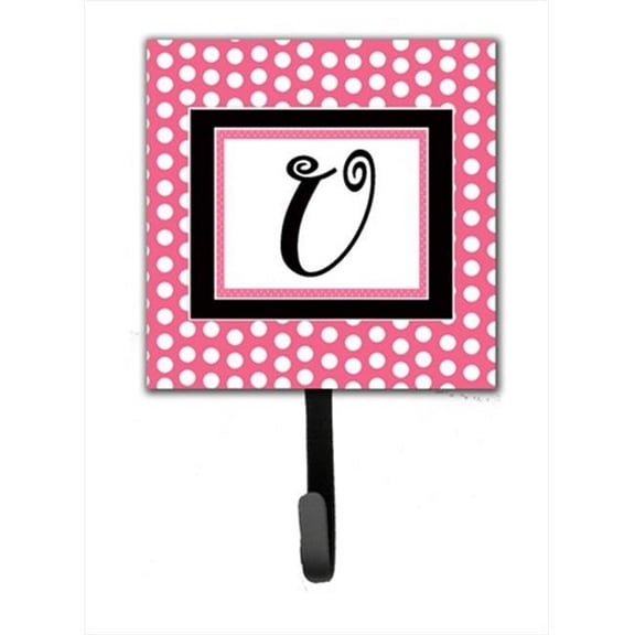 Carolines Treasures  Letter U Initial Monogram - Pink Black Polka Dots Leash Holder Or Key Hook