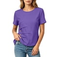 thumbnail image 3 of Josdec Women's Cotton Linen Blend Round Neck Short Sleeve Side Button Detail Casual Summer Beach Vacation Top S-XXXL, 3 of 7