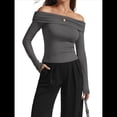 thumbnail image 2 of Blusas Elegantes Informales con Hombros Descubiertos para Mujer, de Corte Entallado, de Larga, para Salir en y Otoño. Gris S, 2 of 9