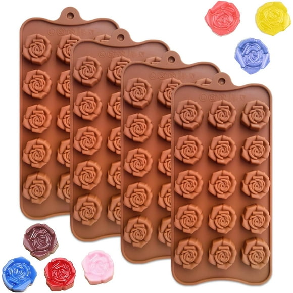 shiyou-Chocolate Silicone Molds (4 Packs), Rose Flower Shape Silicone Baking Molds, Ice Cube Chocolate Cake Candy Soap Molds, for Daily Party, Birthday Party, Christmas (B)