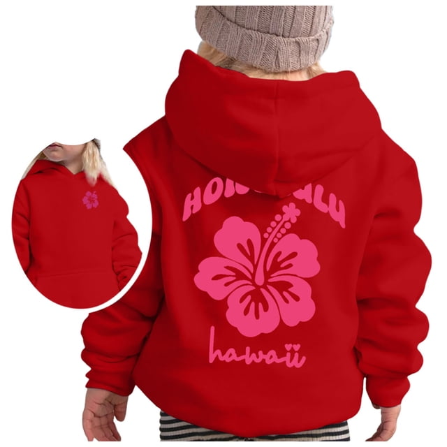 PMVFHDE Sweat à Capuche Grande Taille pour Fille, Manches Longues, Doux, Graphique, Mignon, pour Enfants, Rouge, 4-5 Ans