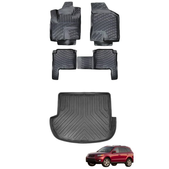 Car Floor Mats   Cargo Liner (Full SET) Compatible for Hyundai Santa Fe 2007-2012 Waterproof | All Weather